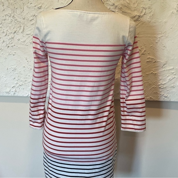 Boden Striped Boatneck 3/4 Sleeve Dress White Pink Red Black Sz 2 Cotton. - Picture 5 of 7